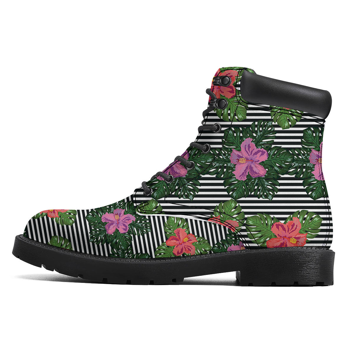 Hibiscus Striped Pink Print Pattern Boots-grizzshop