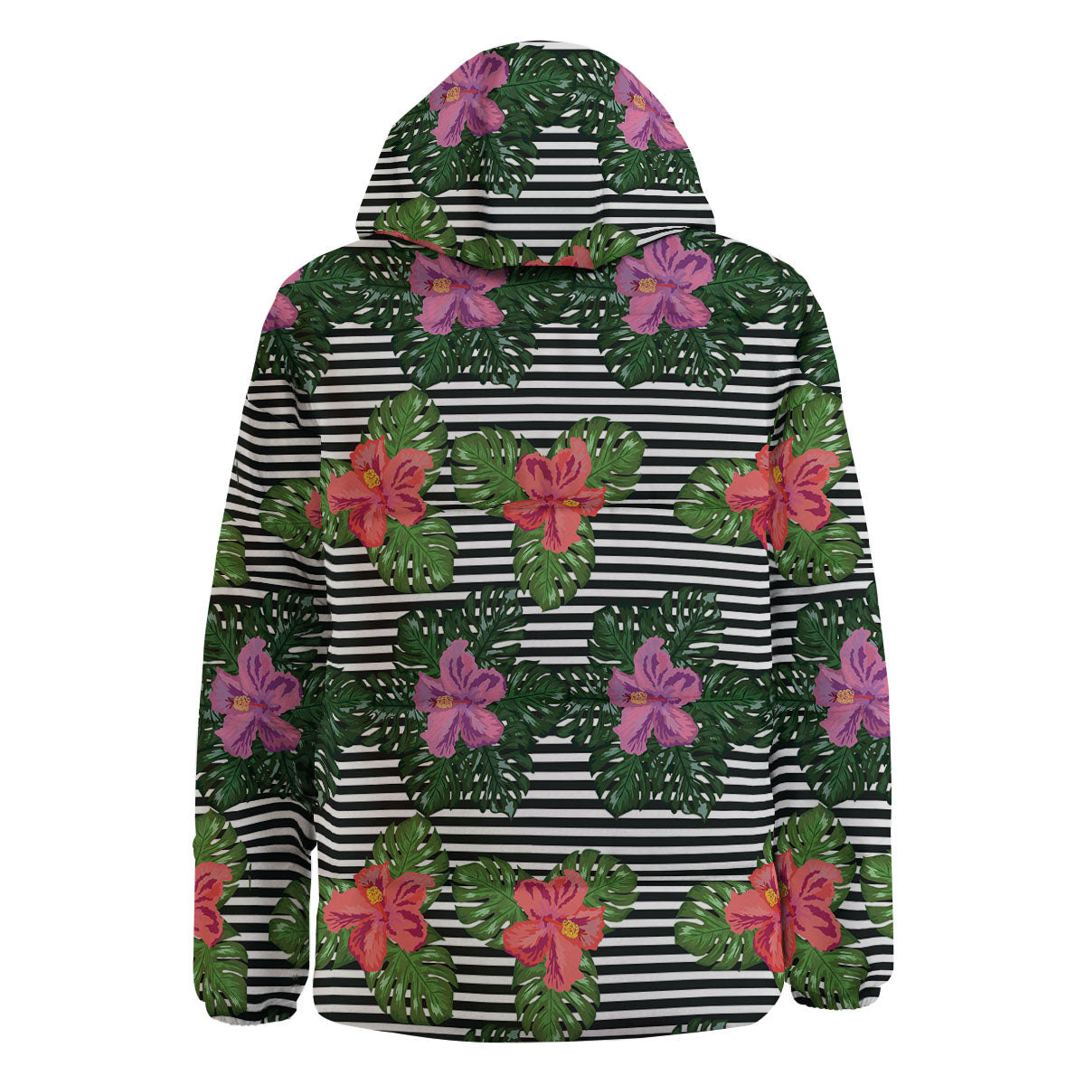 Hibiscus Striped Pink Print Pattern Down Jacket-grizzshop