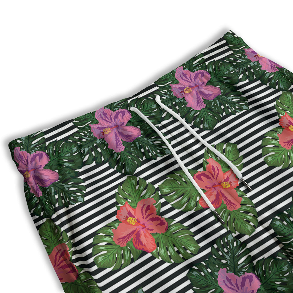 Hibiscus Striped Pink Print Pattern Men's Athletic Shorts