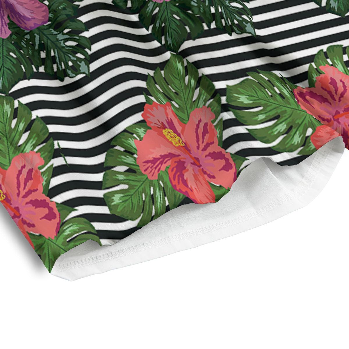 Hibiscus Striped Pink Print Pattern Men's Athletic Shorts