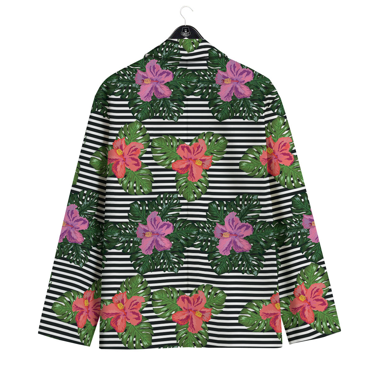 Hibiscus Striped Pink Print Pattern Men's Sport Coat-grizzshop