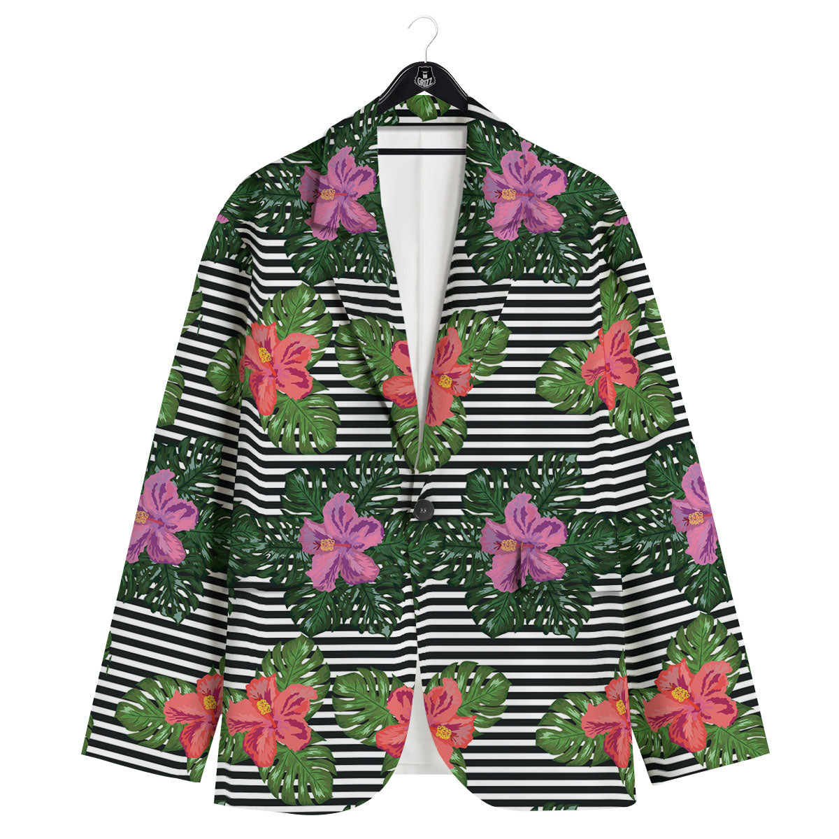Hibiscus Striped Pink Print Pattern Men's Sport Coat-grizzshop