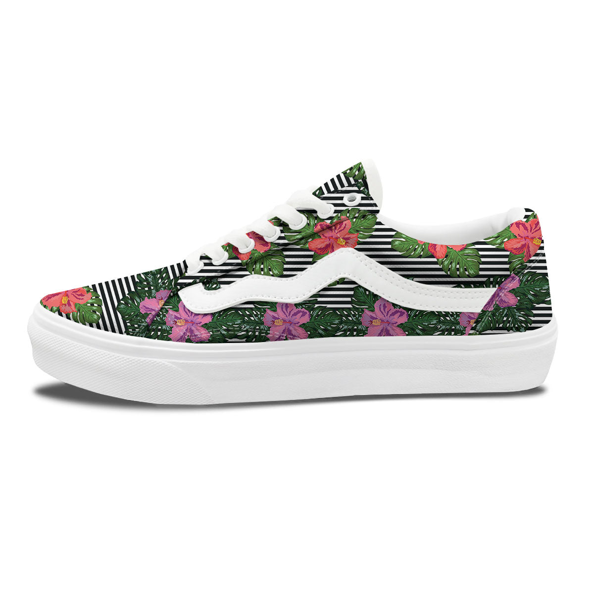 Hibiscus Striped Pink Print Pattern Skate Shoes-grizzshop