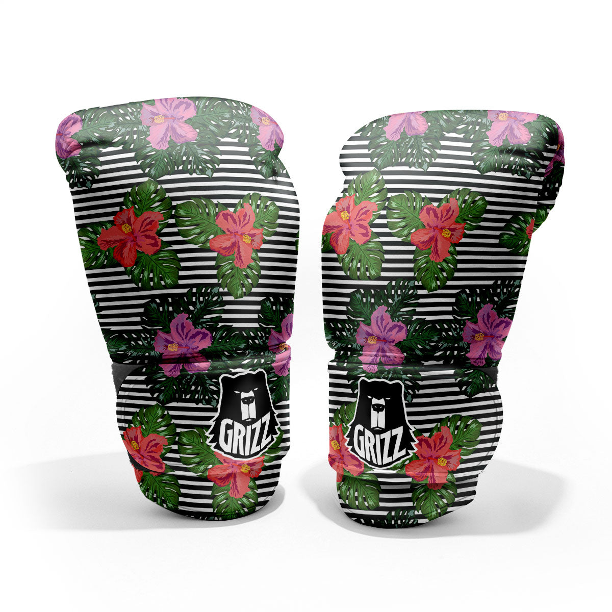 Hibiscus Striped Pink Print Pattern Pro Boxing Glove