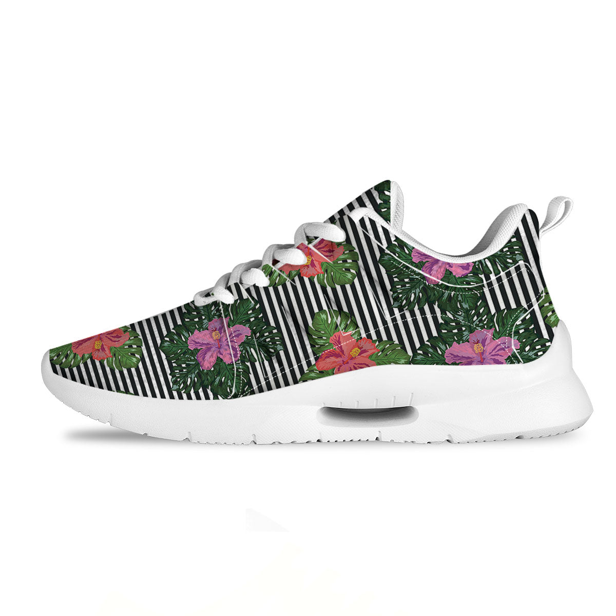 Hibiscus Striped Pink Print Pattern Tennis Shoes-grizzshop