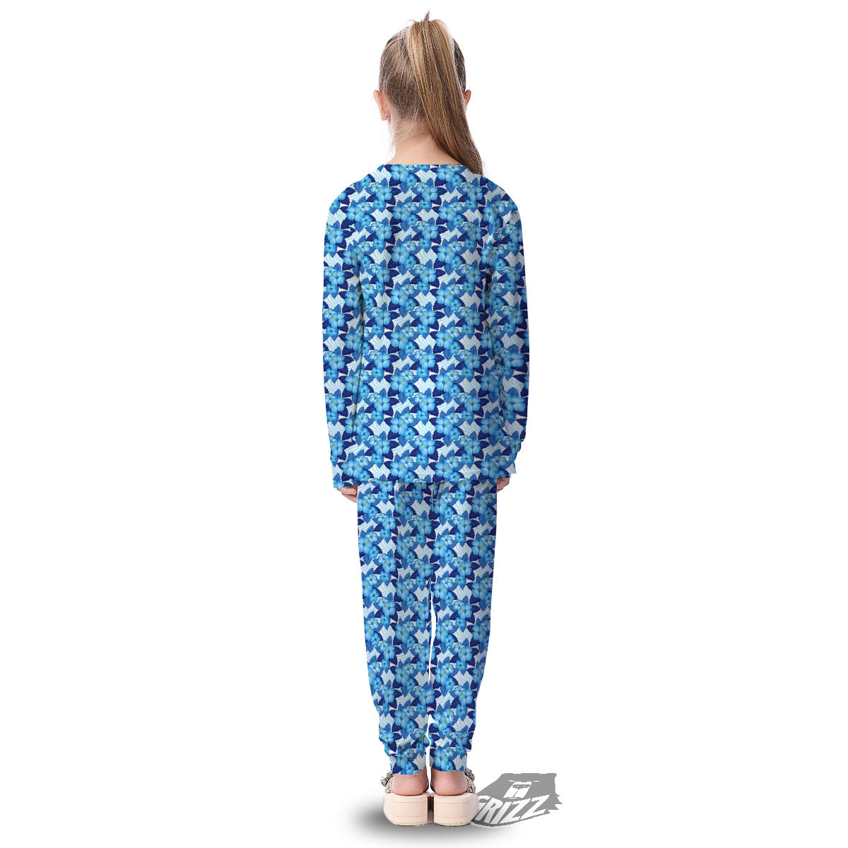 Hibiscus Tropical Blue Print Pattern Kid's Pajamas-grizzshop