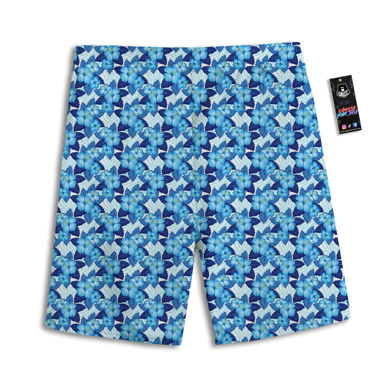 Hibiscus Tropical Blue Print Pattern Men's Athletic Shorts-grizzshop