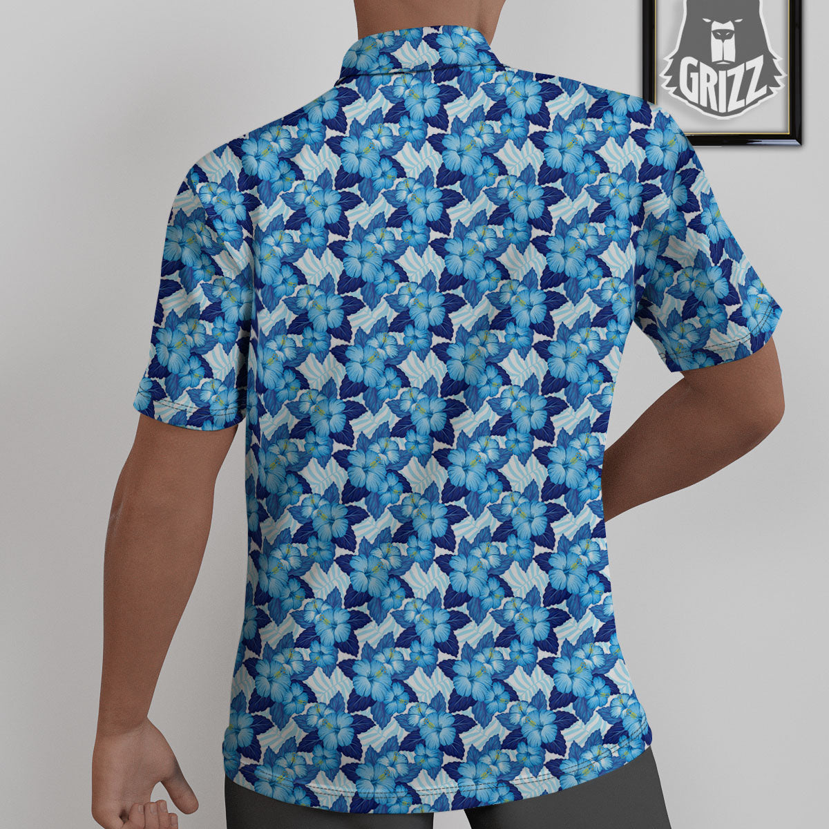 Hibiscus Tropical Blue Print Pattern Untucked Shirts-grizzshop
