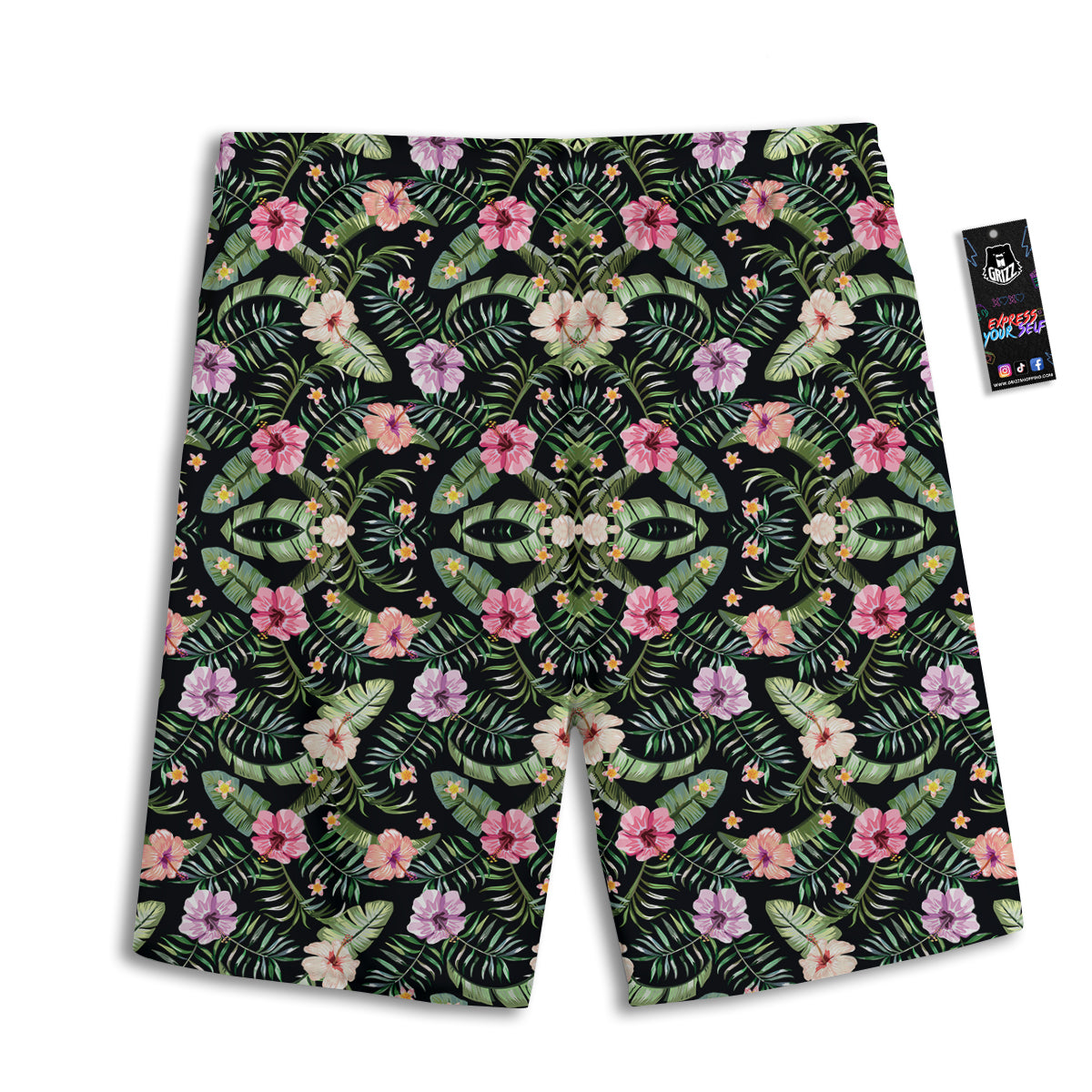 Hibiscus Tropical Floral Vintage Print Pattern Men's Athletic Shorts