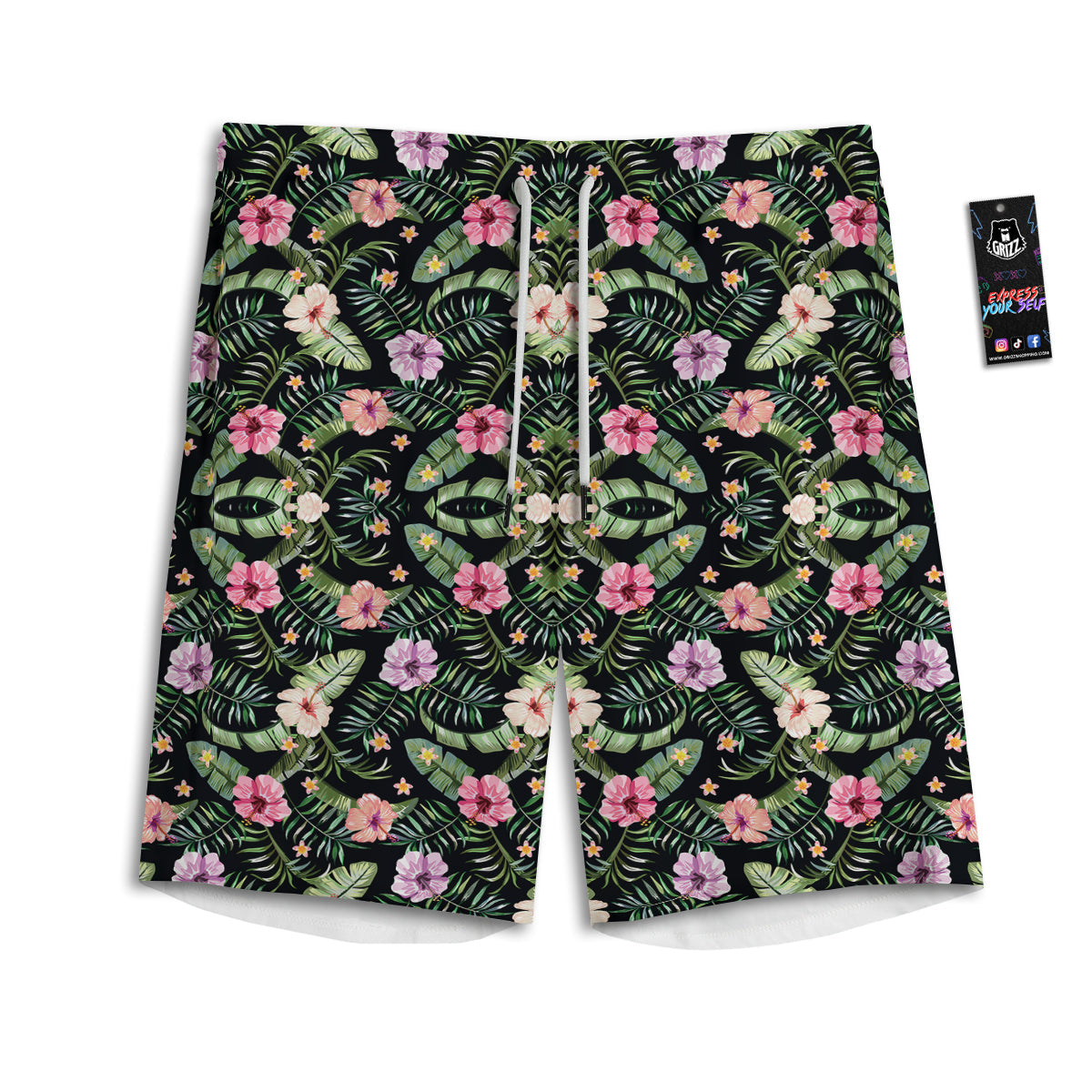 Hibiscus Tropical Floral Vintage Print Pattern Men's Athletic Shorts