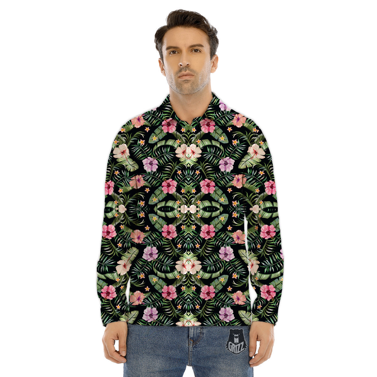 Hibiscus Tropical Floral Vintage Print Pattern Men's Dress Shirts-grizzshop