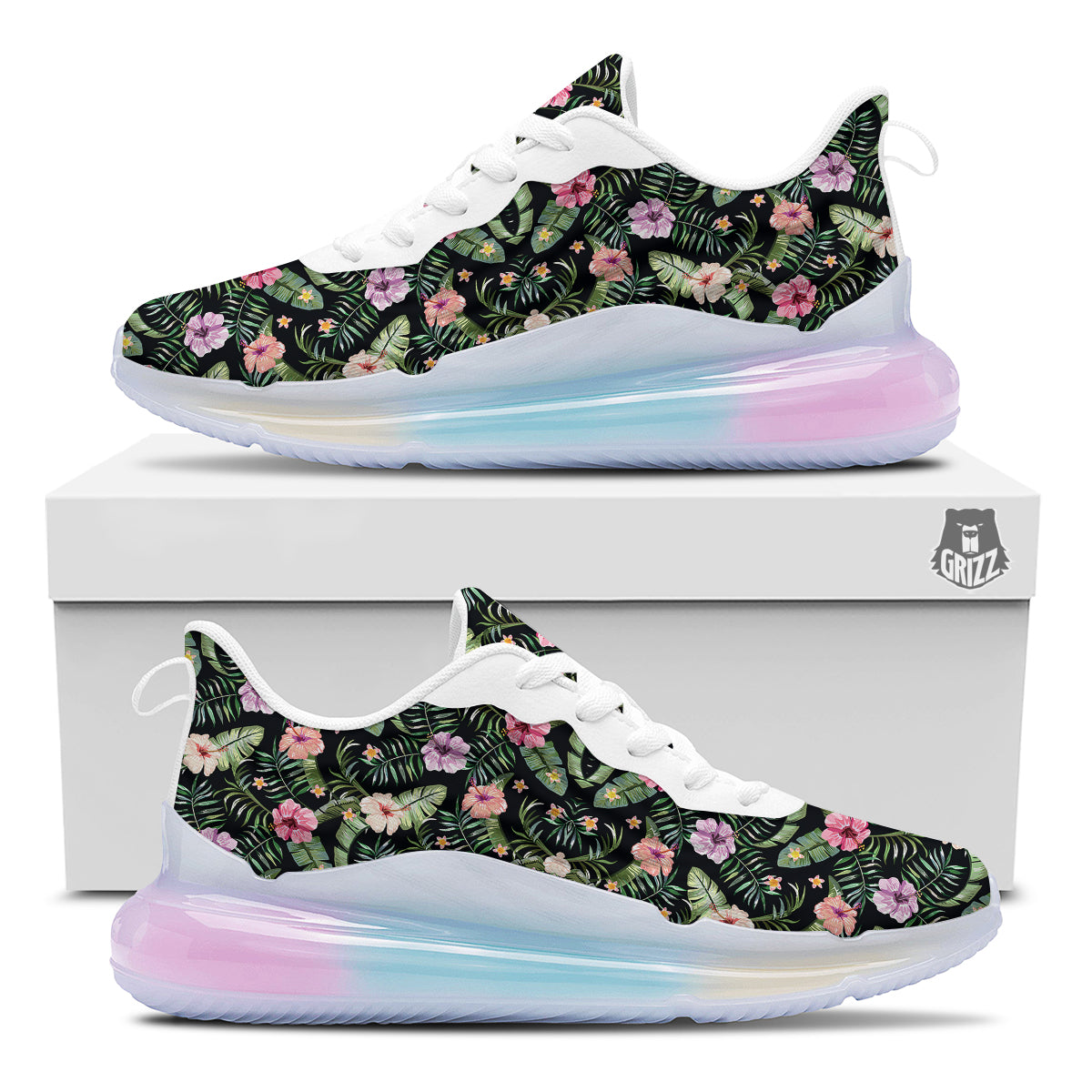 Hibiscus Tropical Floral Vintage Print Pattern Running Sneakers-grizzshop