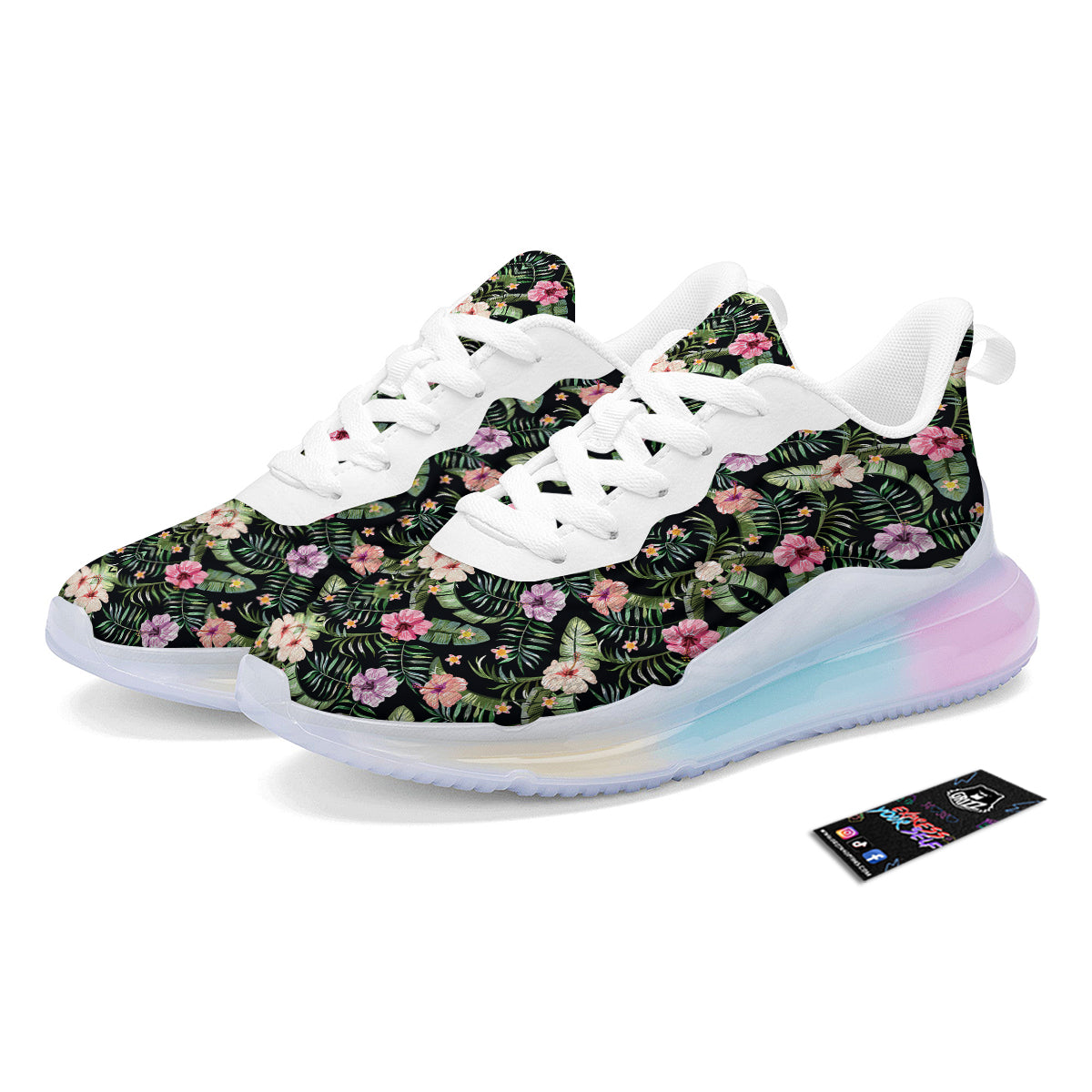 Hibiscus Tropical Floral Vintage Print Pattern Running Sneakers-grizzshop