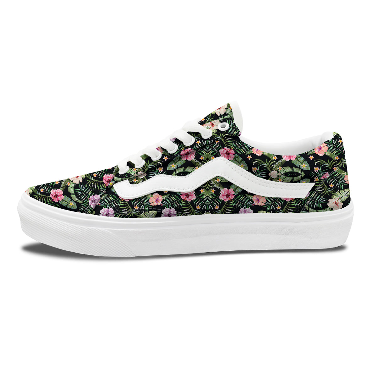 Hibiscus Tropical Floral Vintage Print Pattern Skate Shoes-grizzshop