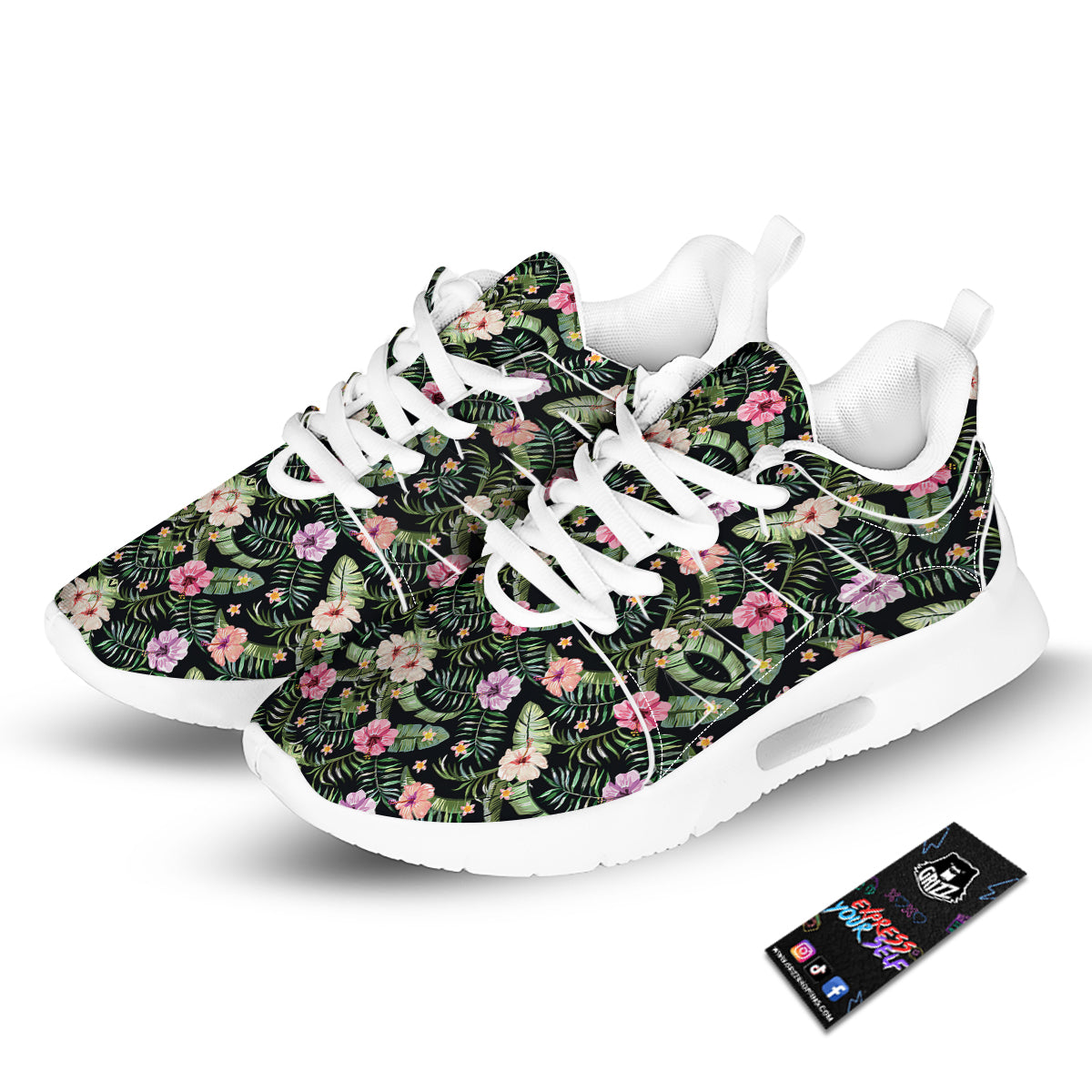 Hibiscus Tropical Floral Vintage Print Pattern Tennis Shoes-grizzshop