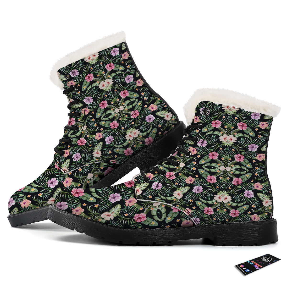 Hibiscus Tropical Floral Vintage Print Pattern Winter Boots-grizzshop