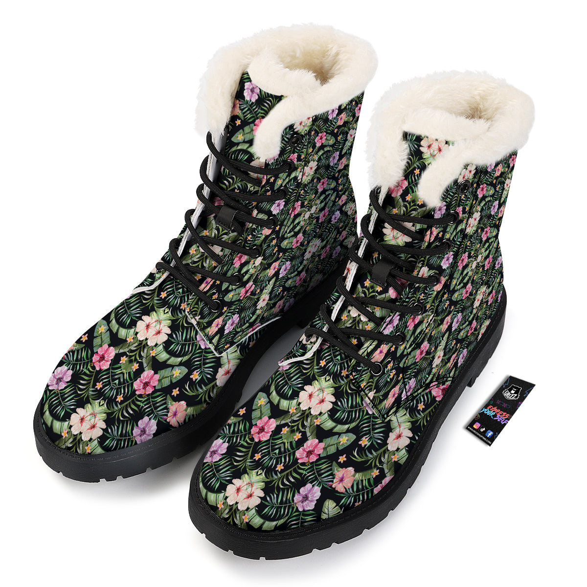 Hibiscus Tropical Floral Vintage Print Pattern Winter Boots-grizzshop