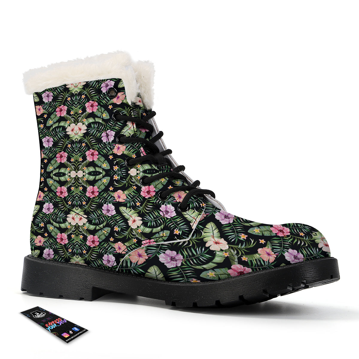 Hibiscus Tropical Floral Vintage Print Pattern Winter Boots-grizzshop