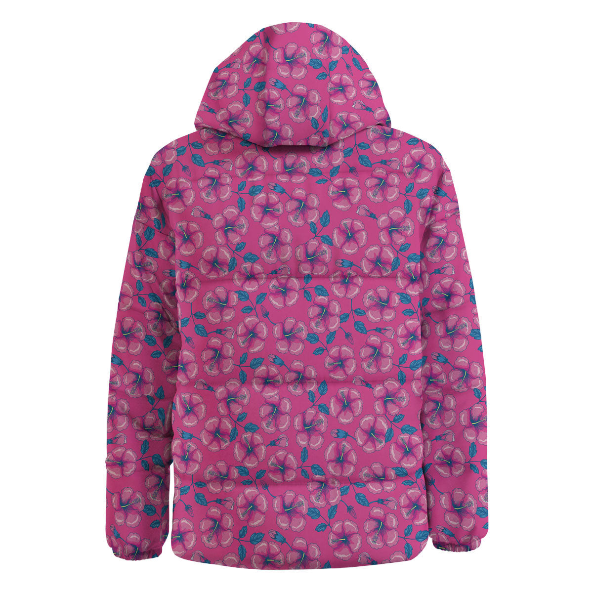 Hibiscus Tropical Hot Pink Print Pattern Down Jacket-grizzshop