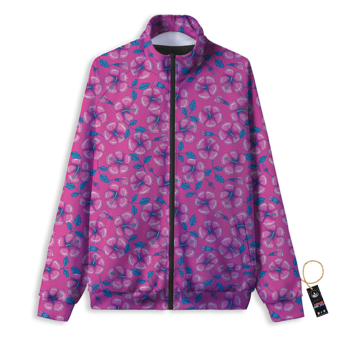 Hibiscus Tropical Hot Pink Print Pattern Track Jacket-grizzshop