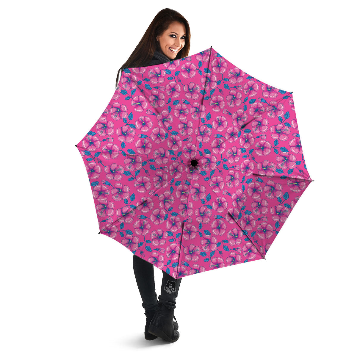 Hibiscus Tropical Hot Pink Print Pattern Umbrella-grizzshop