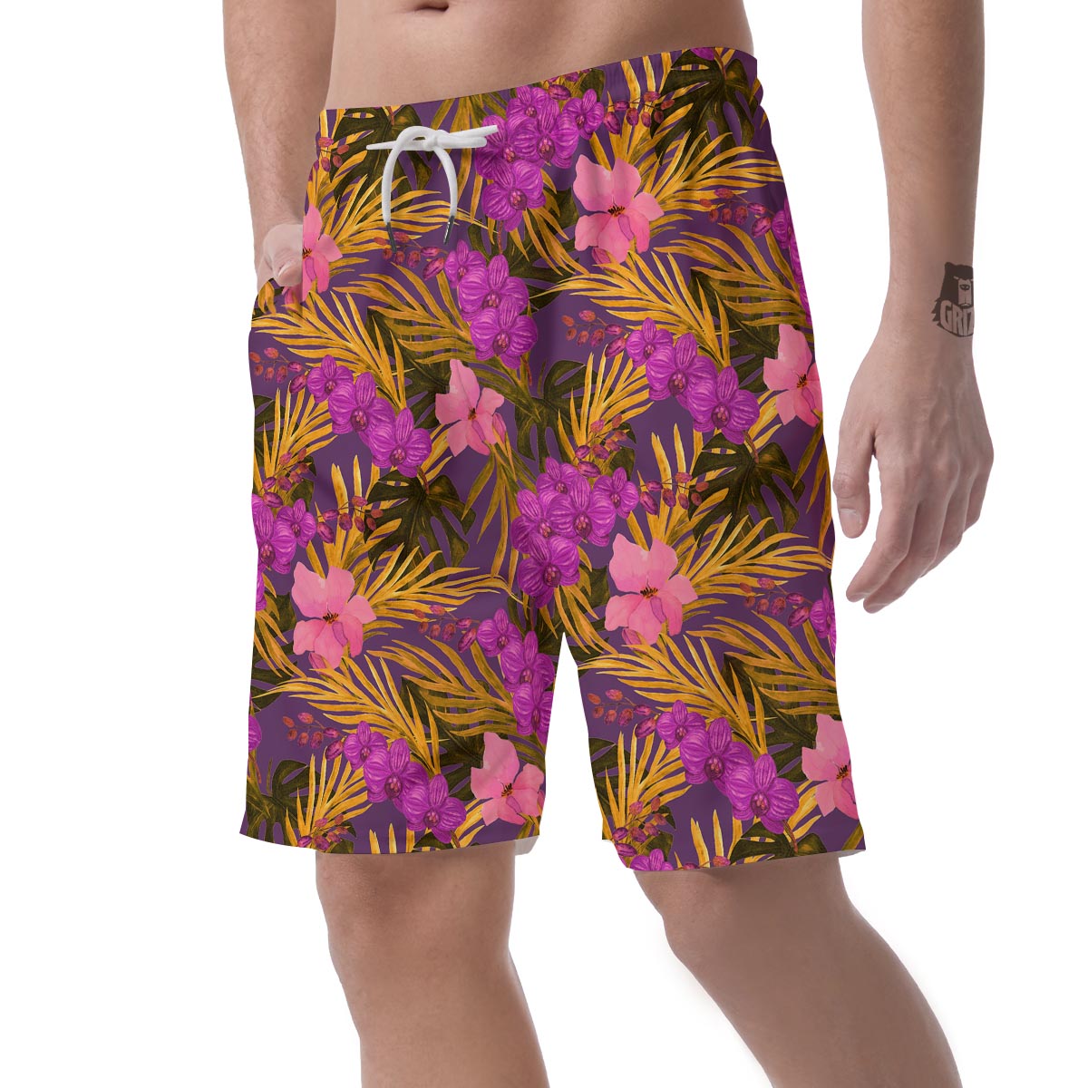 Hibiscus Watercolor Flower Hawaiian Print Men's Shorts-grizzshop