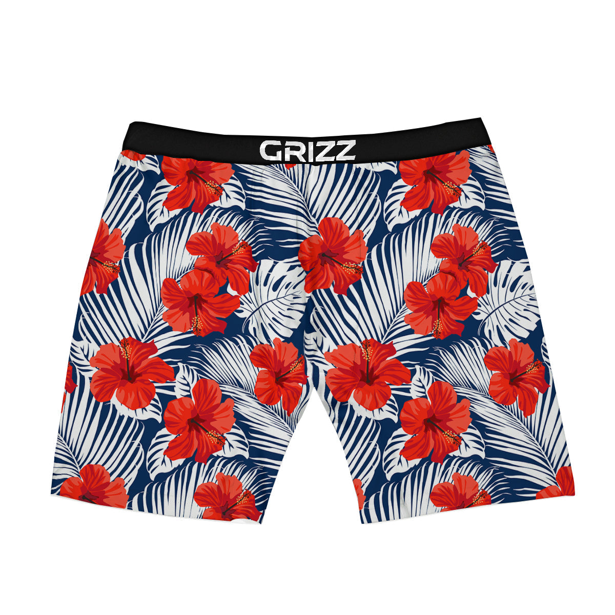 Hibiscus White Leaves Print Pattern Boxer Briefs-grizzshop