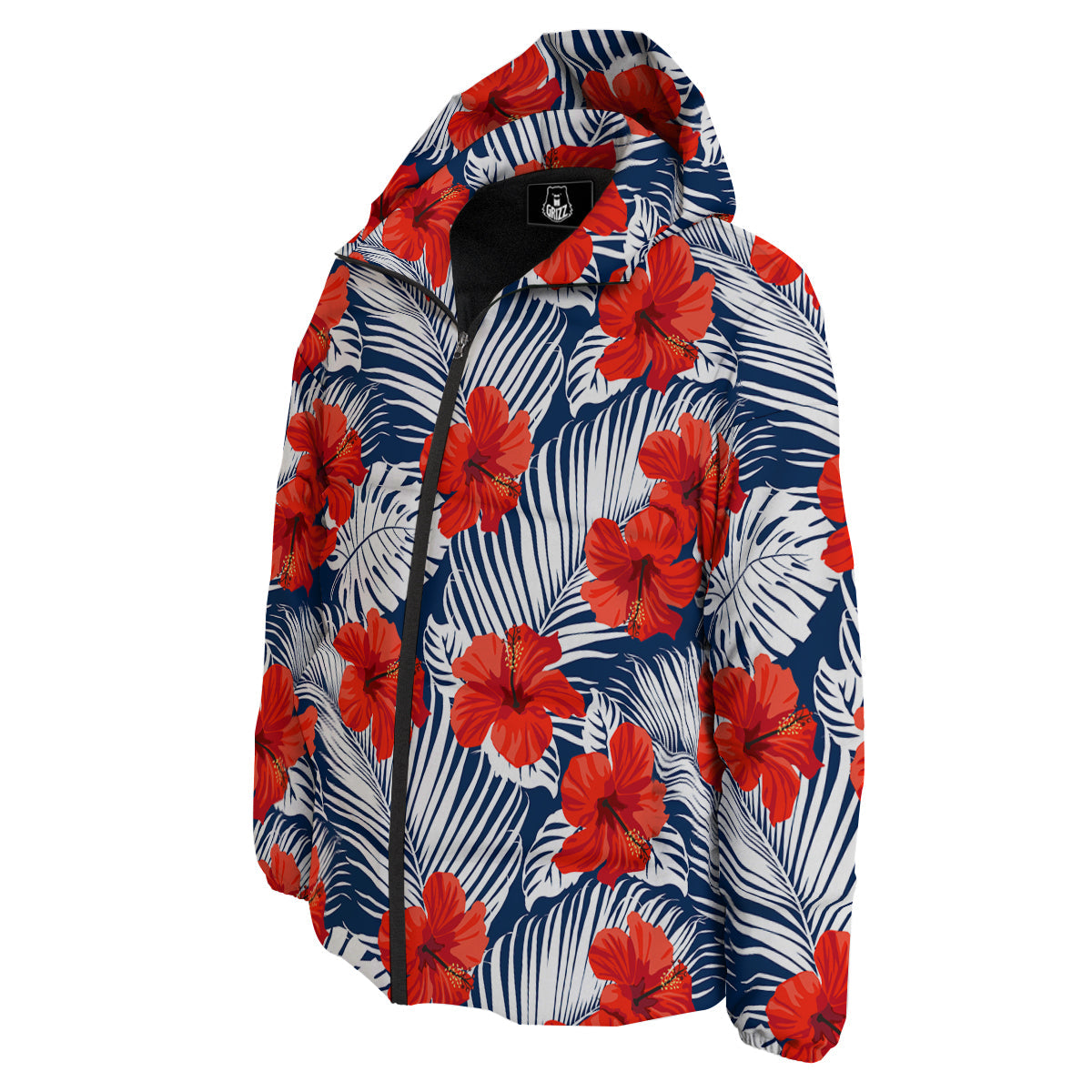 Hibiscus White Leaves Print Pattern Down Jacket-grizzshop