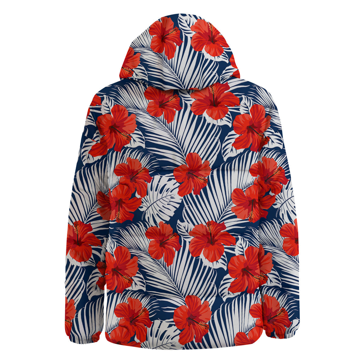 Hibiscus White Leaves Print Pattern Down Jacket-grizzshop