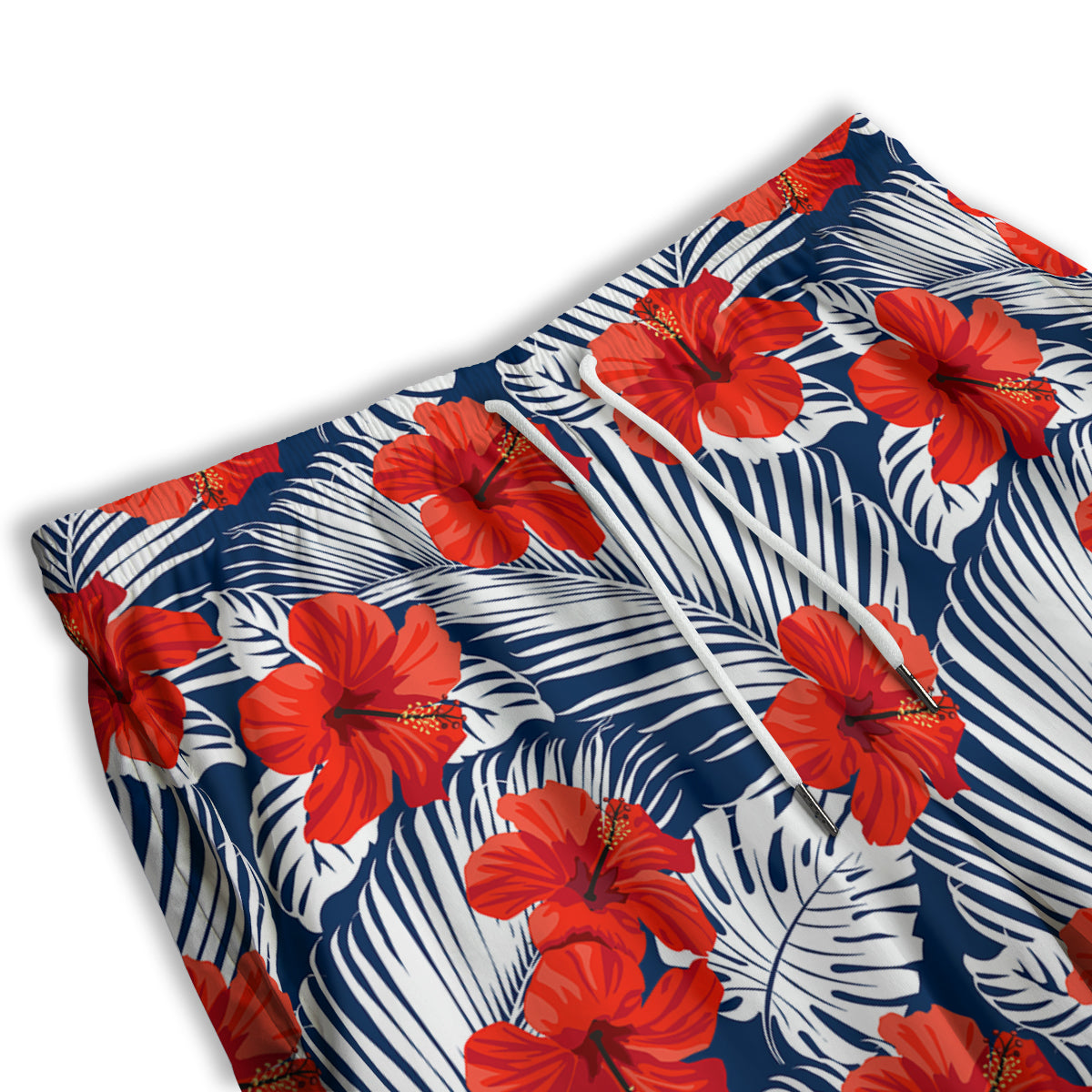 Hibiscus White Leaves Print Pattern Men's Athletic Shorts
