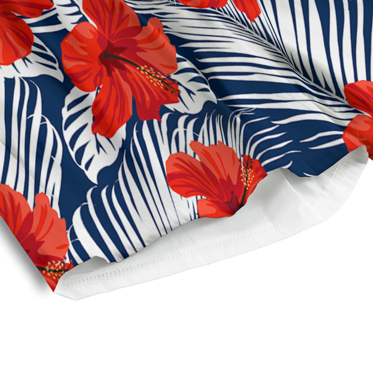 Hibiscus White Leaves Print Pattern Men's Athletic Shorts