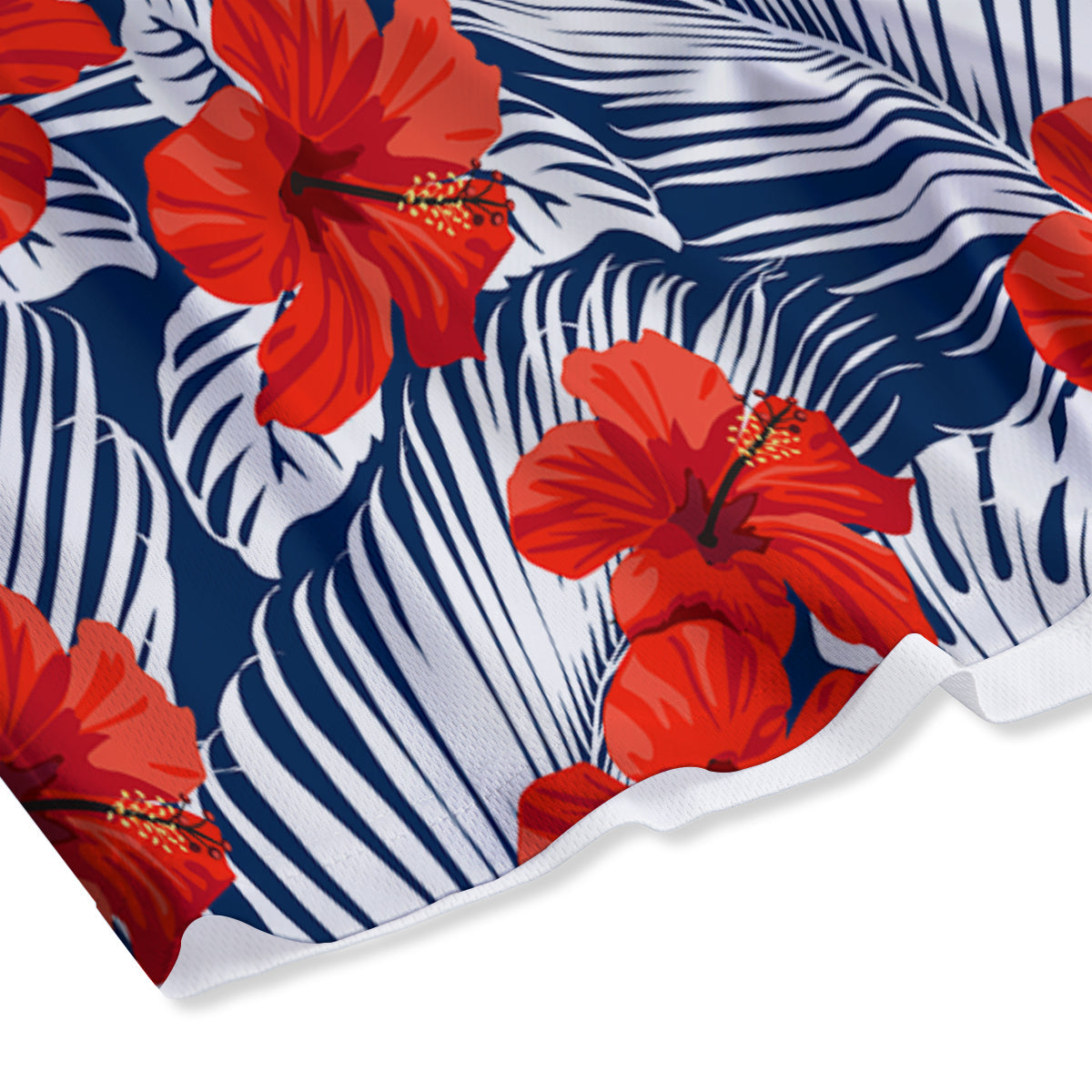 Hibiscus White Leaves Print Pattern Mesh Shorts