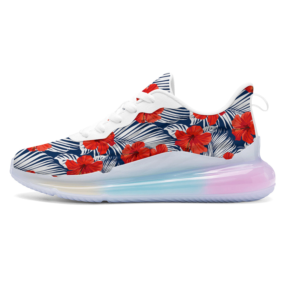Hibiscus White Leaves Print Pattern Running Sneakers-grizzshop