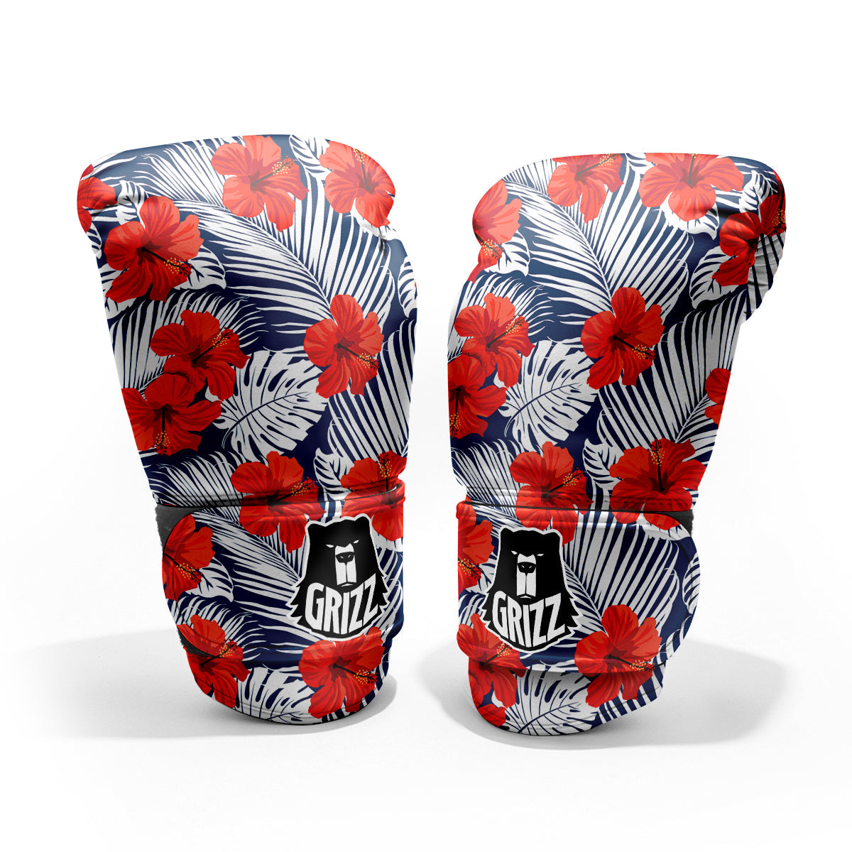 Hibiscus White Leaves Print Pattern Pro Boxing Glove