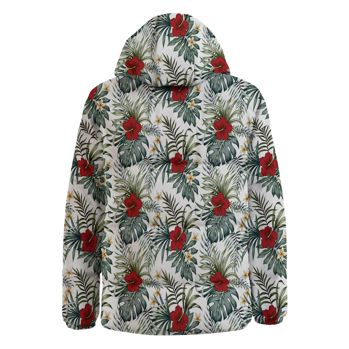 Hibiscus White Tropical Print Pattern Down Jacket-grizzshop