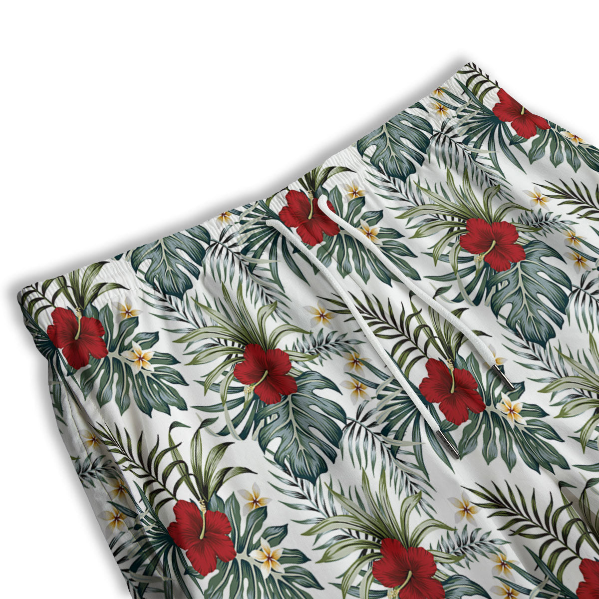 Hibiscus White Tropical Print Pattern Men's Athletic Shorts