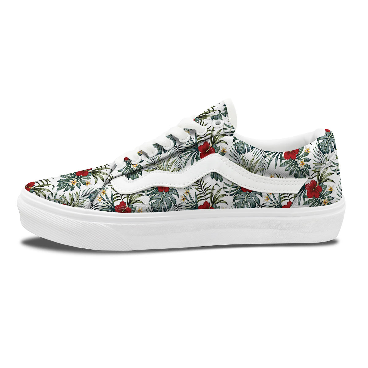 Hibiscus White Tropical Print Pattern Skate Shoes-grizzshop