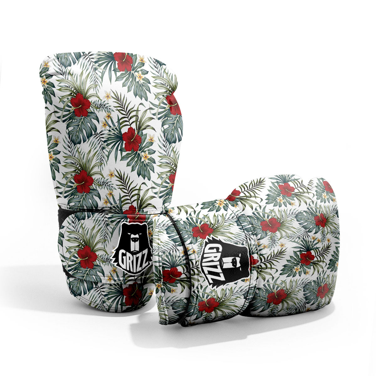 Hibiscus White Tropical Print Pattern Pro Boxing Glove