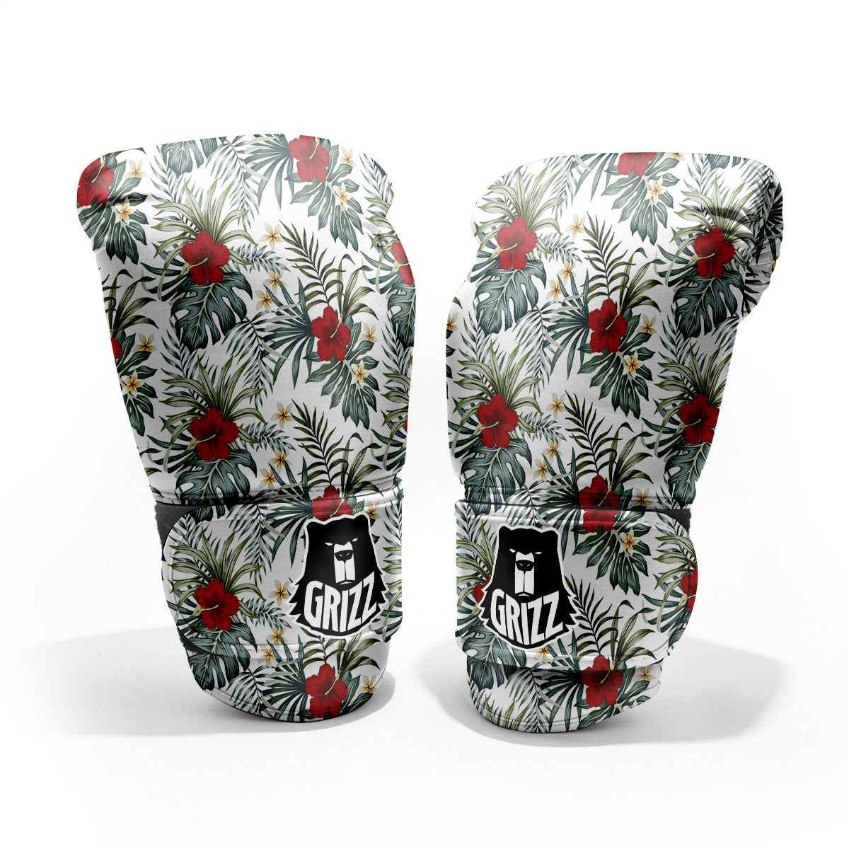 Hibiscus White Tropical Print Pattern Pro Boxing Glove