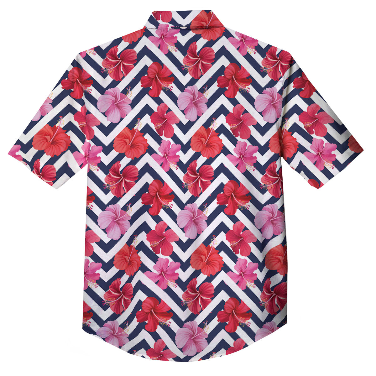 Hibiscus Zigzag Pink Print Pattern Button Up Shirt-grizzshop