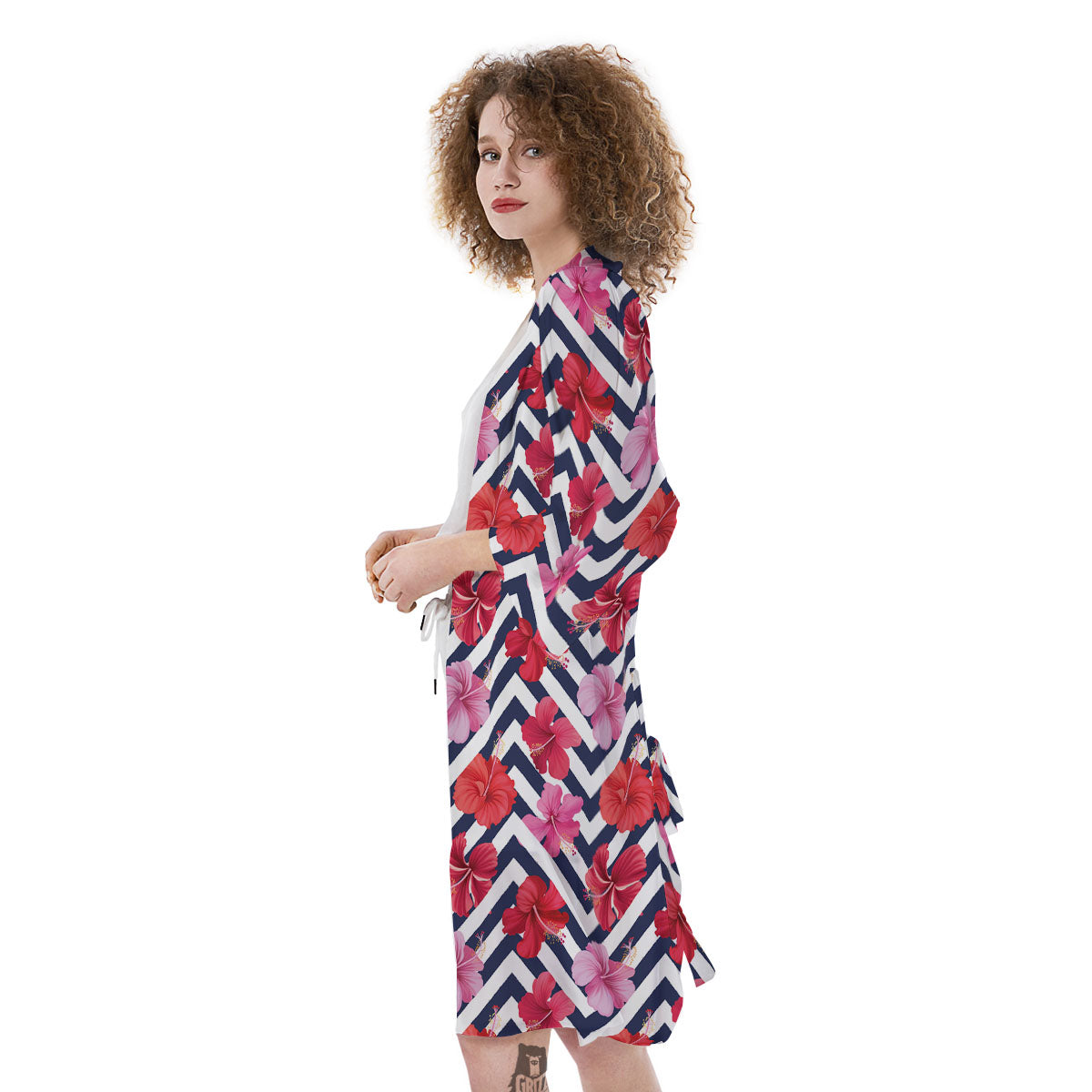 Hibiscus Zigzag Pink Print Pattern Kimono-grizzshop