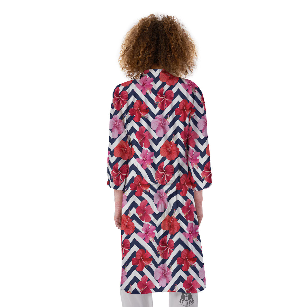 Hibiscus Zigzag Pink Print Pattern Kimono-grizzshop