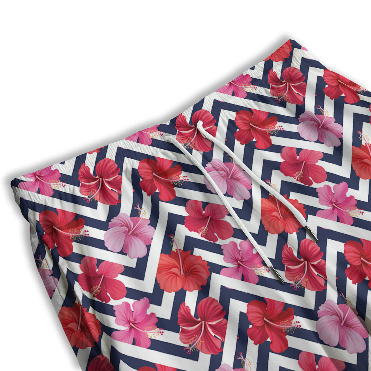 Hibiscus Zigzag Pink Print Pattern Men's Athletic Shorts