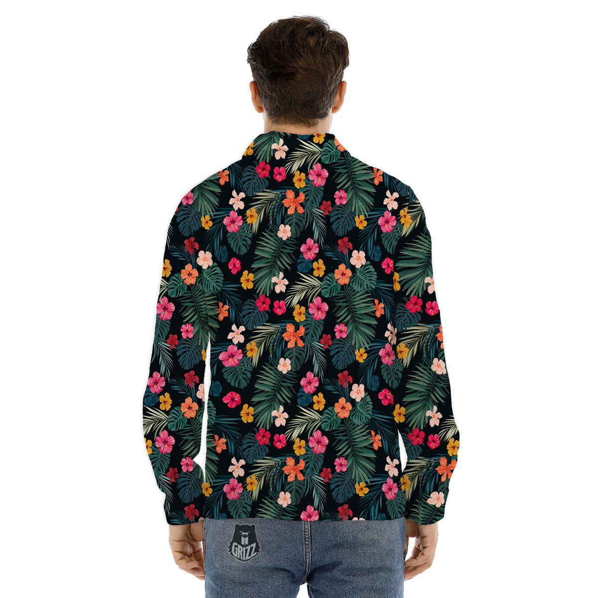 Hibiscus Zigzag Pink Print Pattern Men's Dress Shirts-grizzshop