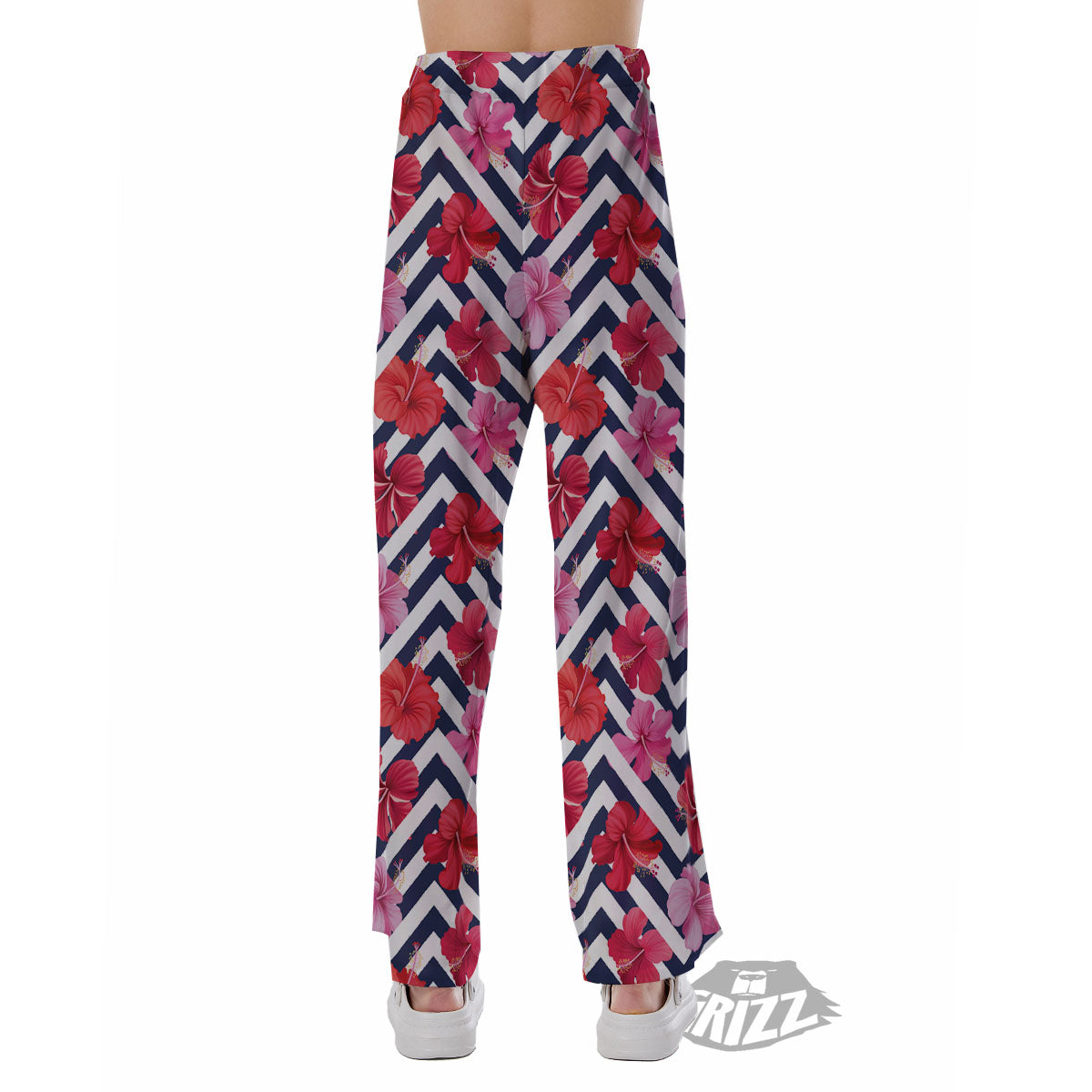 Hibiscus Zigzag Pink Print Pattern Pajama Pants-grizzshop