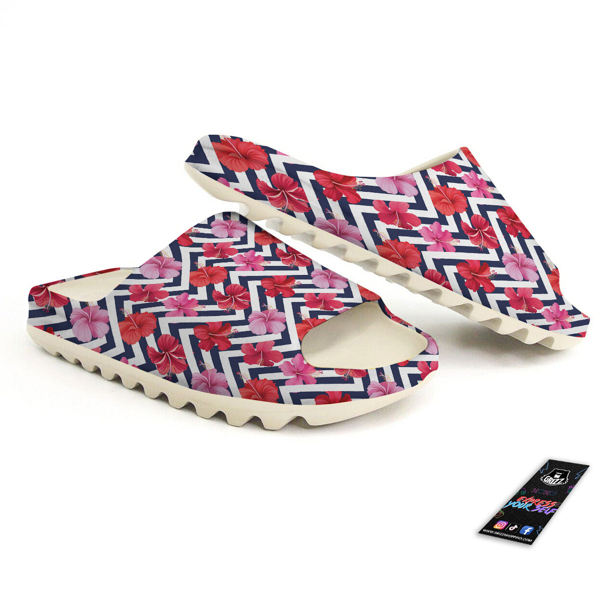 Hibiscus Zigzag Pink Print Pattern Sandals-grizzshop