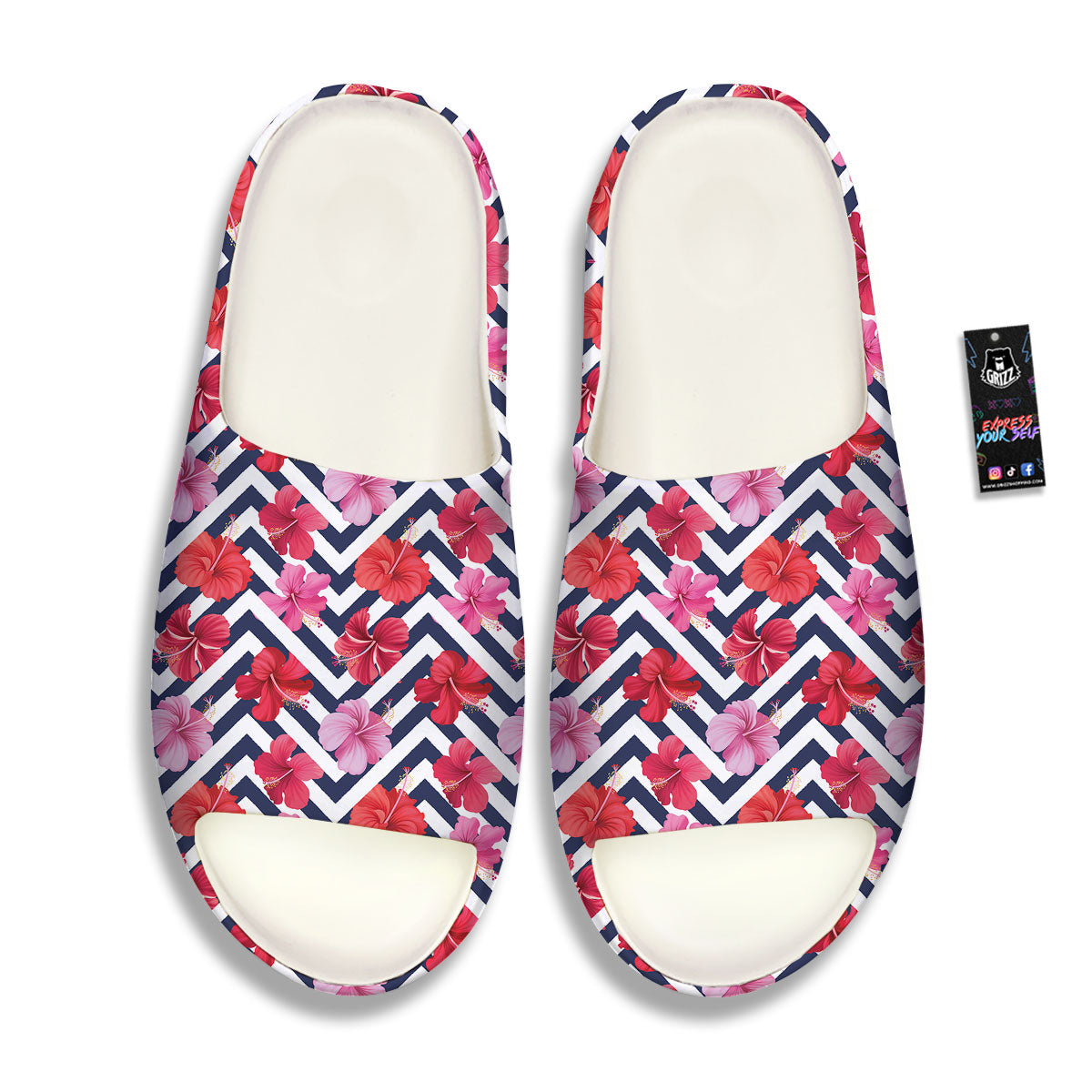 Hibiscus Zigzag Pink Print Pattern Sandals-grizzshop
