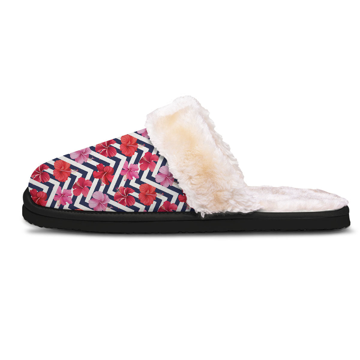 Hibiscus Zigzag Pink Print Pattern Slippers-grizzshop