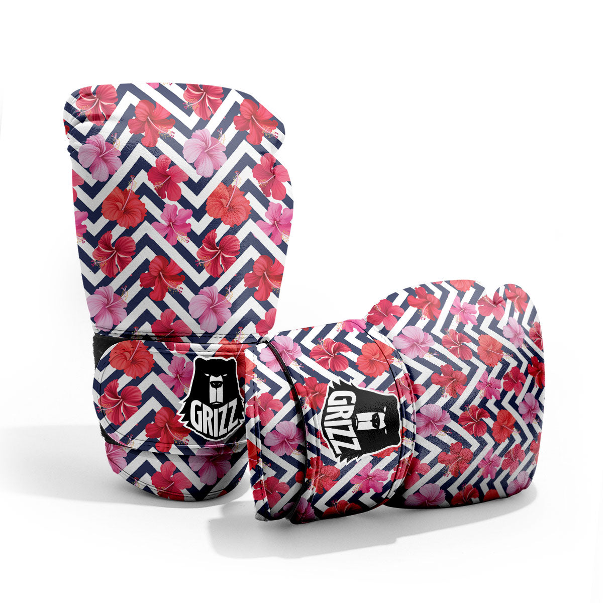 Hibiscus Zigzag Pink Print Pattern Pro Boxing Glove