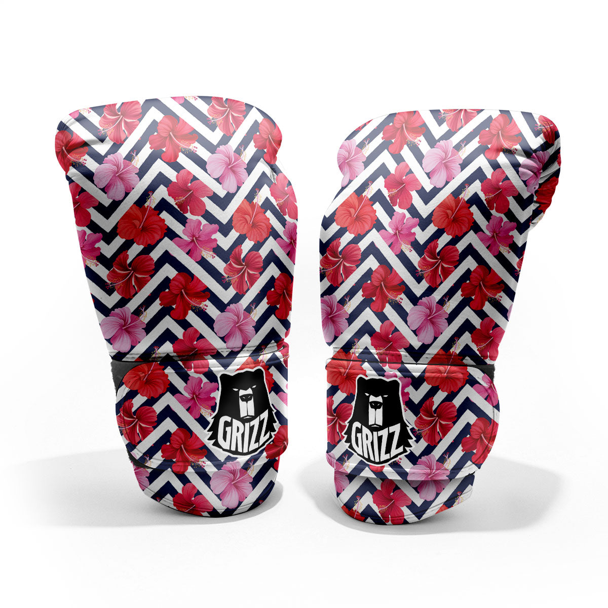 Hibiscus Zigzag Pink Print Pattern Pro Boxing Glove